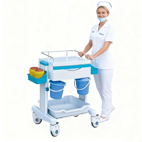 sunbiaouk Medizinischer Rollwagen mit Rädern, Schränke für medizinische Geräte, Laborwagen, leise Rollen, Mülleimer, für das Zuhause von Krankenhäusern und Zahnkliniken(A) von sunbiaouk