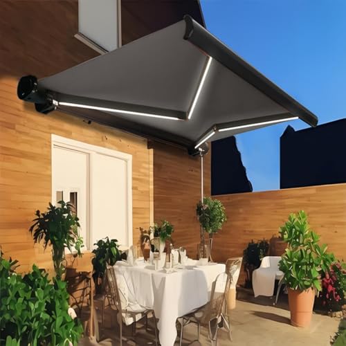 sunbiaouk Motorisierte Markisen mit LED-Licht, Sonnenschutz für Terrassentüren und Fenster, mit Fernbedienung, komplett montiert(Gray,2.5x2m) von sunbiaouk