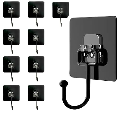 Selbstklebende Haken，klebehaken extra stark,10er Pack (Max 50 kg) Extra Starke Klebehaken Schwarz Wasserdicht für Bad, Decke, Wandhaken, Schlüssel, Kleidung von sundrerfect