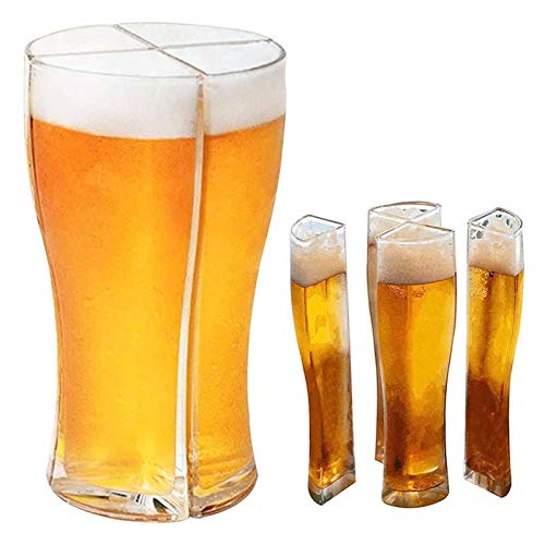 4 in 1 Bierkrug Super Schooner Glas entworfen, um Sie einfach 4 Biergläser auf einmal zu tragen, kreatives lustiges Glas Bierkrug Set Kapazität Dicker Glas Tasse Bierkrug für Party Urlaub Geburtstag von sunflowerany