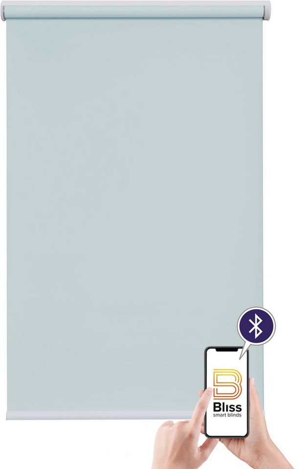 Elektrisches Rollo Akkurollo Upcycling appgesteuert, blickdicht, Sunlines, sunlines, blickdicht, ohne Bohren, verschraubt, appgesteuert via Bluetooth von sunlines