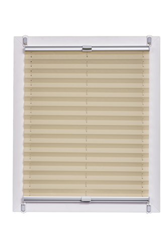 Sunlines Plissee Made in Germany, Tageslicht, Crepes Uni Klemmfix, Silbergraue Schiene, 80 x 220, Stoff, Sand, 80 x 220cm von sunlines