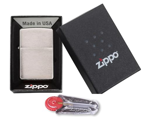 Zippo Feuerzeug Chrome Brushed (gebürstet) - Inklusive 6 x Feuersteine - Ohne Gravur von sunmando