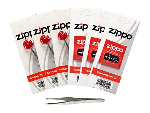 Zippo Zubehör Set's Inklusive Sunmando Pinzette zum wechsel der Watte BZW des Dochtes: inkl- 3 x 6 Zippo Feuersteine + 3 x Zippo Docht 1 x Pinzette. (Zippo Set 6) von sunmando