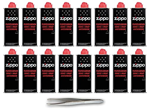 Zippo Zubehör Set's Inklusive Sunmando Pinzette zum wechsel der Watte BZW. des Dochtes: 16 x 125ml Zippo Benzin (Zippo Set 4) von sunmando