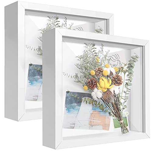 sunmeg 2Pcs 3D Bilderrahmen zum Befüllen 20 x 20cm Bilderrahmen Tief 3D Objektrahmen Hölzern bis 3cm, 3D Rahmen für Objekte, Blumen, Hochzeitsstrauß oder Erinnerungsstücke von sunmeg