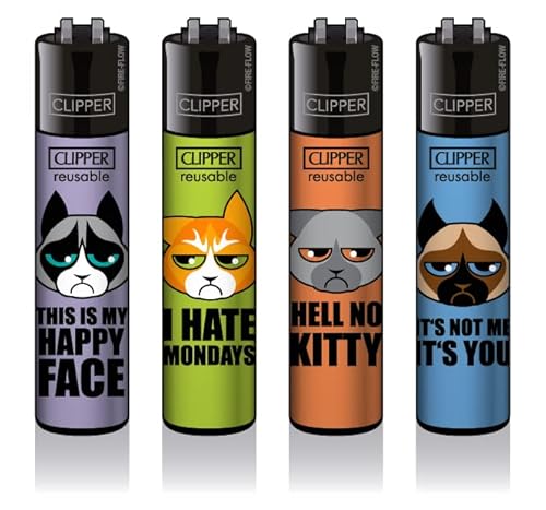 Clipper Feuerzeug 4er Set: (Angry Cats) von sunmondo