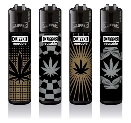 Clipper Feuerzeug 4er Set: (Gold & Silver Leaves) von sunmondo