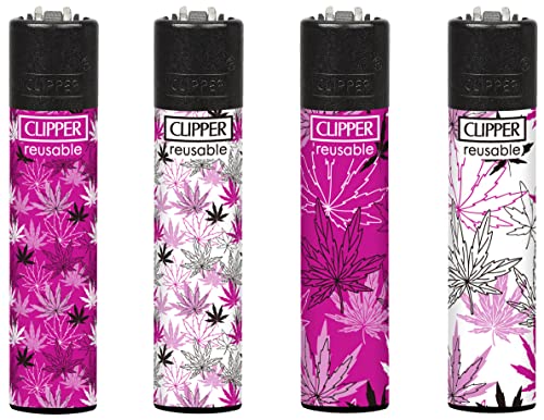 Clipper Feuerzeug 4er Set: (Pink Leaves) von sunmondo