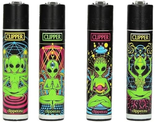 Clipper Feuerzeug 4er Set: (Trippy Aliens) von sunmondo