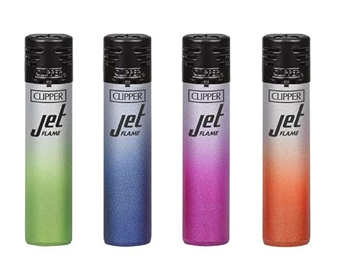 Clipper Jet-Feuerzeug 4er Set: (Jet Flame Silver Gradient) von sunmondo