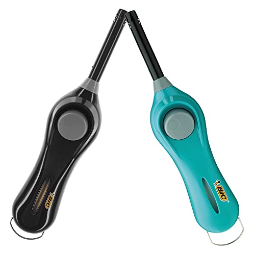 sunmondo® Stabfeuerzeug von Bic 2 Stück mit festem Stab und Halte Bügel zum aufhängen, Perfekt für jeden Grill oder Kamin. Großes Feuerzeug mit Sicherung vom Schalter und aufhänge Bügel von sunmondo