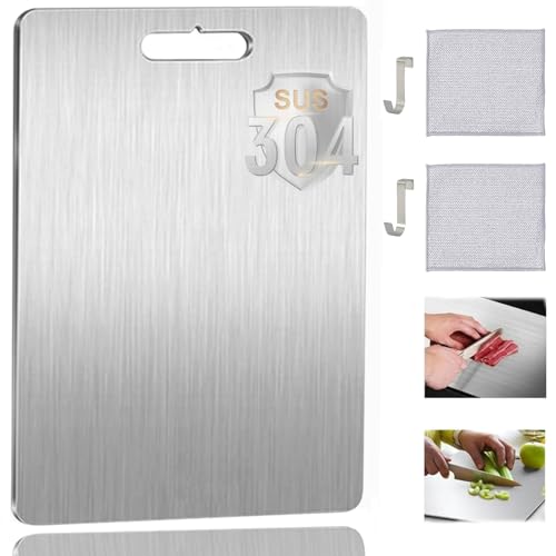 sunnilly Titan Schneidebrett,304 Edelstahl Doppelseitiges Lebensmittel Grade Schneidebrett, Titanium Schneidebrett,Cutting Board,Schneidebrett Metall für Fleisch, Brot, Gemüse, Obst Schneiden von sunnilly
