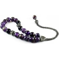 Komboloi, Sorgenperlen Mit Lila Amethyst Perlen An Silberfarbener Metallkette von sunnybeadsbythesea
