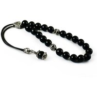 Komboloi, Worry Beads, Schwarzer Achat Und Silberfarbene Master Bead von sunnybeadsbythesea