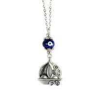 Rückfahrauto Spiegel Charme Dekor Dangler, Auge Charme, Metall Schiff Blaues Keramik Perle, Kreis Des Lebens von sunnybeadsbythesea