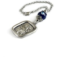 Saint Christopher Auto Charm, Silberfarben, Blau Evil Eye Hängen von sunnybeadsbythesea
