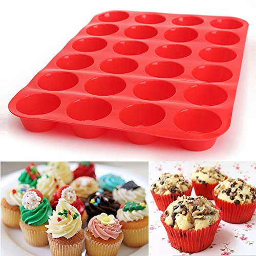 sunnymi 24 Hohlraum-Muffinform 2018 Mini Muffin Silikonseife Plätzchen-Kuchen-Backformen-Wanne-Behälter-Form (Rot, 34 * 22.8 * 2cm) von sunnymi