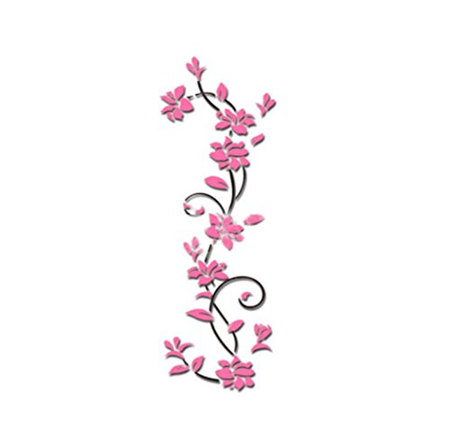 sunnymi Acryl Wandaufkleber Mit 3D Spiegel Kristall Baum Blumen 24 * 80cm Wall Sticker Für Wohnzimmer Mädchen Kinderzimmer Wandtattoo Aufkleber (Rosa) von sunnymi
