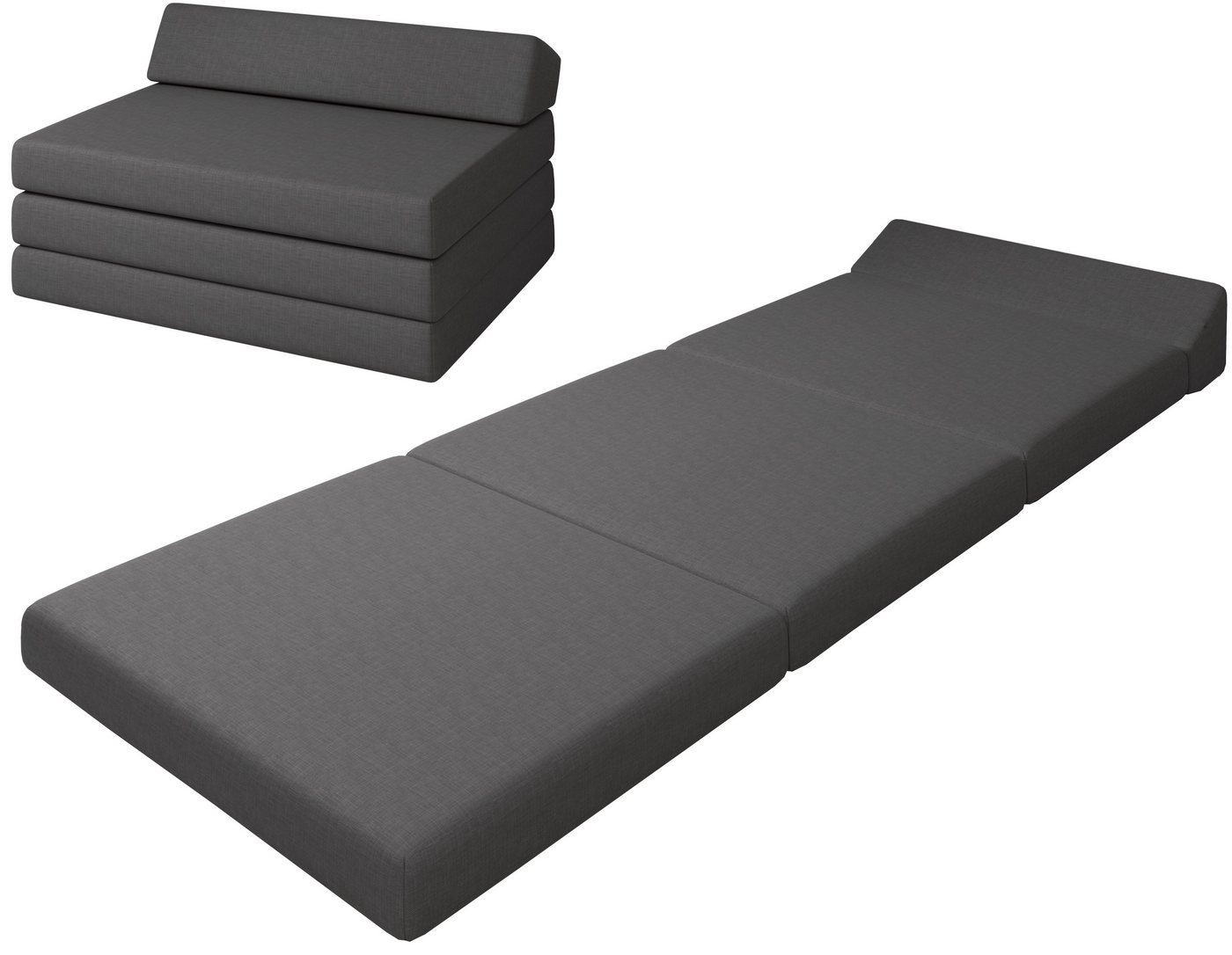 Klappmatratze Premium Klappmatratze mit Kopfteil, sunnypillow, 120x220x10cm Anthrazit, 4-teilige Faltmatratze mit abnehmbarem Bezug von sunnypillow