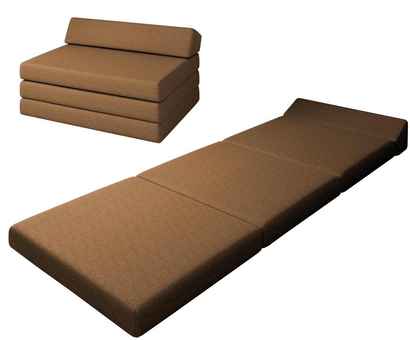 Klappmatratze Premium Klappmatratze mit Kopfteil, sunnypillow, 120x220x10cm Braun, 4-teilige Faltmatratze mit abnehmbarem Bezug von sunnypillow