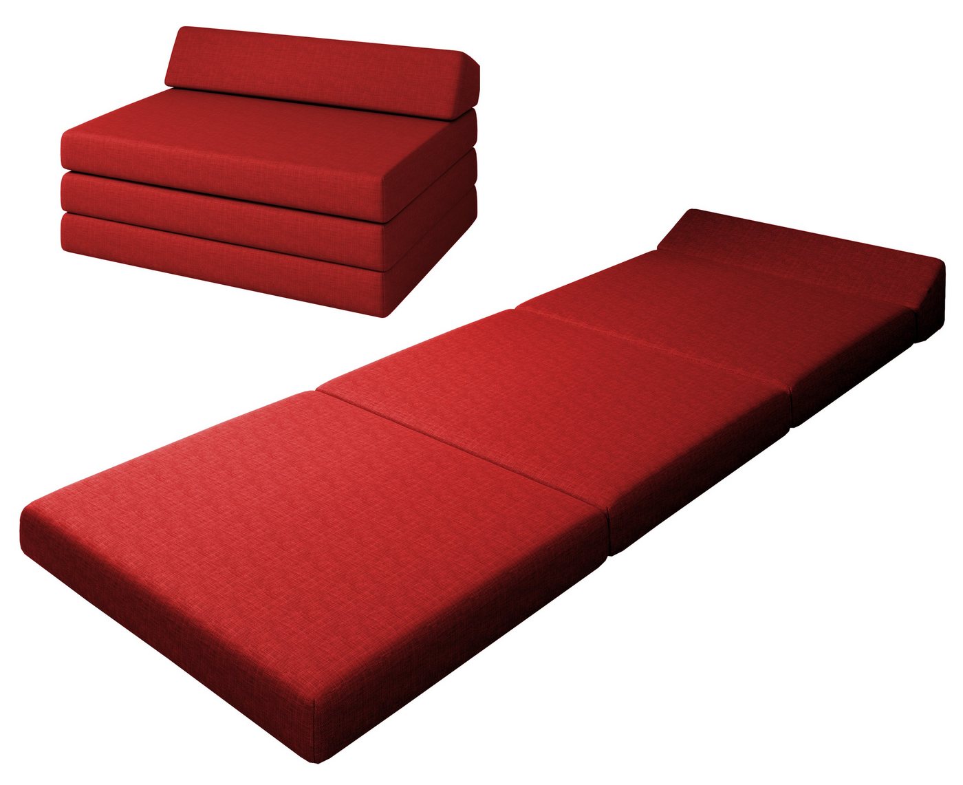 Klappmatratze Premium Klappmatratze mit Kopfteil, sunnypillow, 80x220x10cm Rot, 4-teilige Faltmatratze mit abnehmbarem Bezug von sunnypillow