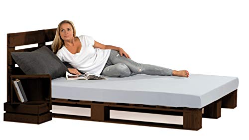 sunnypillow 140x200 cm Palettenbett mit Kopfteil Palisander Bett aus Paletten Palettenmöbel Fichte europalette Fichte Palisander Loft 80 90 100 120 140 160 180 200 220 240 x 200cm von sunnypillow