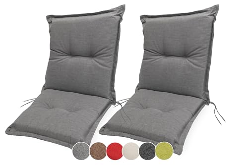 sunnypillow Stuhlauflagen Niedriglehner 100 x 50 (2er Set) - Gartenstuhlauflage Extra Dicke 9 cm - Auflage für Gartenmöbel UV-Lichtecht, Wasserdicht - Outdoor Stuhlkissen für Gartenliegen - Grau von sunnypillow