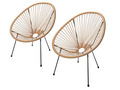 sunnypillow 2er Set Acapulco Gartenstühle - gemütlicher Loungesessel für Wohnzimmer, Terrasse, Garten, Balkon Sessel Stuhl - Korbsessel Gartensessel im Retro Design - Outdoor/Indoor - Beige von sunnypillow