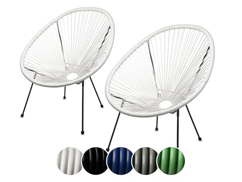 sunnypillow 2er Set Acapulco Gartenstühle - gemütlicher Loungesessel für Wohnzimmer, Terrasse, Garten, Balkon Sessel Stuhl - Korbsessel Gartensessel im Retro Design - Outdoor/Indoor - Weiß von sunnypillow