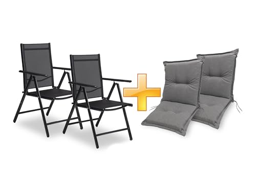 sunnypillow 2er Set Gartenstühle und Gartenstuhlauflagen Niedriglehner | 100x50x9 cm Auflage wasserdicht UV-lichtecht | Klappsessel Klappstuhl für Garten Polsterauflagen Stuhlauflage | Grau sunnypillow 2er Set Gartenstühle und Gartenstuhlauflagen Niedriglehner | 100x50x9 cm Auflage wasserdicht UV-lichtecht | Klappsessel Klappstuhl für Garten Polsterauflagen Stuhlauflage | Grau von sunnypillow