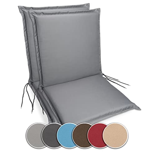 sunnypillow Gartenstuhlauflagen Niedriglehner 100 x 50 (2er Set) - Stuhlauflagen Extra Dicke 9 cm - Auflage für Gartenmöbel UV-Lichtecht, Wasserdicht - Outdoor Stuhlkissen für Gartenliegen - Grau von sunnypillow