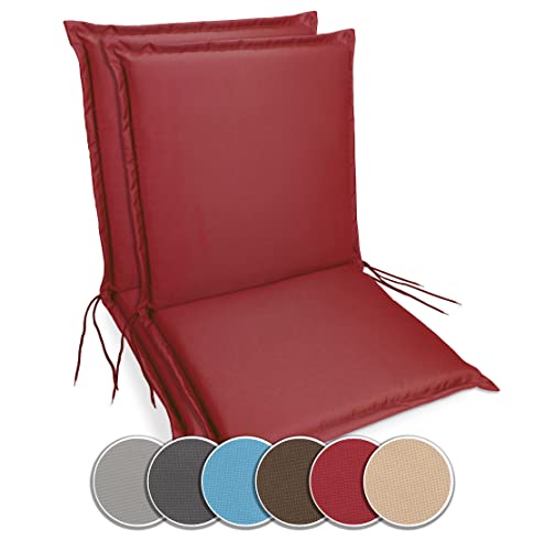 sunnypillow Gartenstuhlauflagen Niedriglehner 100 x 50 (2er Set) - Stuhlauflagen Extra Dicke 9 cm - Auflage für Gartenmöbel UV-Lichtecht, Wasserdicht - Outdoor Stuhlkissen für Gartenliegen - Rot von sunnypillow