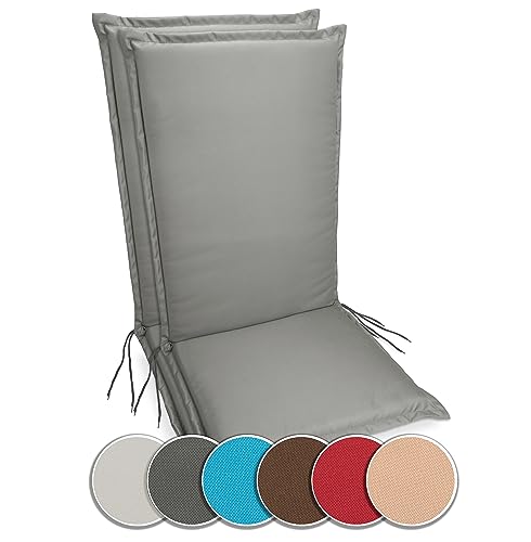 sunnypillow 2er Set Hochlehner Auflagen Wasserdicht 120 x 50 - Polsterauflage extra Dicke 9cm - Sitzauflagen für Gartenmöbel, Sitzpolster für Gartenstuhl - Sitzkissen Outdoor - Stuhlauflage Anthrazit von sunnypillow