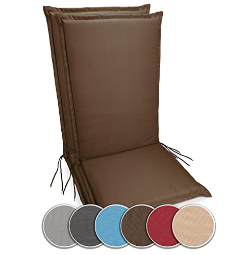 sunnypillow 2er Set Hochlehner Auflagen Wasserdicht 120 x 50 - Polsterauflage extra Dicke 9cm - Sitzauflagen für Gartenmöbel, Sitzpolster für Gartenstuhl - Sitzkissen Outdoor - Stuhlauflage Braun von sunnypillow