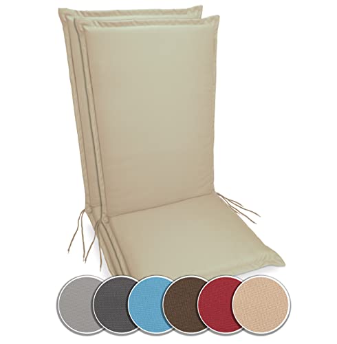 sunnypillow 2er Set Hochlehner Auflagen Wasserdicht 120 x 50 - Polsterauflage extra Dicke 9cm - Sitzauflagen für Gartenmöbel, Sitzpolster für Gartenstuhl - Sitzkissen Outdoor - Stuhlauflage Beige von sunnypillow
