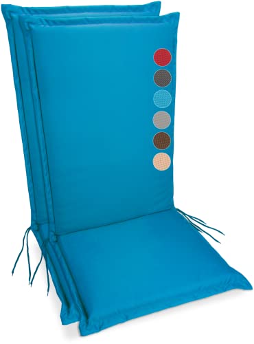 sunnypillow 2er Set Gartenstuhlauflagen | 120 x 50 | extra Dicke 9cm | Hochlehner Auflagen waschbar wasserdicht | Polsterauflagen Outdoor Stuhlauflagen Polster Sitzkissen Gartenstuhl | Blau | von sunnypillow