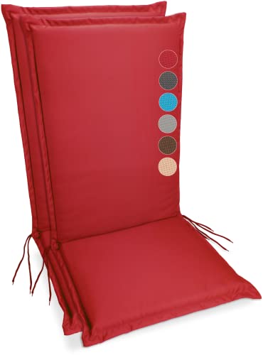 sunnypillow 2er Set Hochlehner Auflagen Wasserdicht 120 x 50 - Polsterauflage extra Dicke 9cm - Sitzauflagen für Gartenmöbel, Sitzpolster für Gartenstuhl - Sitzkissen Outdoor - Stuhlauflage Rot von sunnypillow