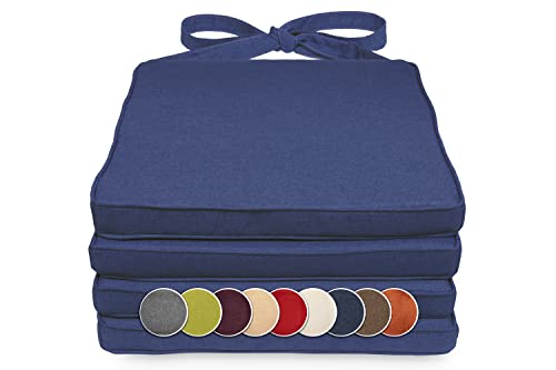 sunnypillow 4er Set Stuhlkissen 40 x 45 x 5cm | Polsterauflage Auflage für Stühle/Rattanstühle | Stuhlauflage mit Schleifenbändern | Indoor/Outdoor | Blau | von sunnypillow