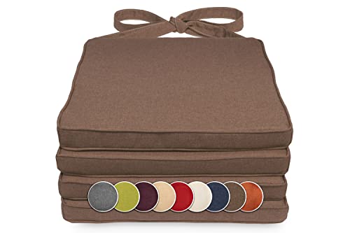 sunnypillow 4er Set Stuhlkissen 40 x 45 x 5cm | Polsterauflage Auflage für Stühle/Rattanstühle | Stuhlauflage mit Schleifenbändern | Indoor/Outdoor | Braun | von sunnypillow