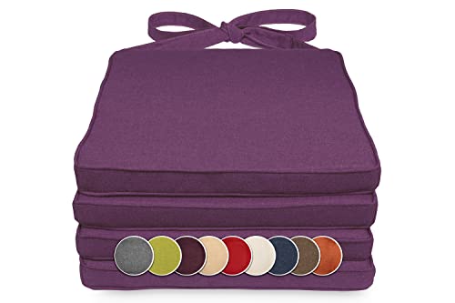 sunnypillow 4er Set Stuhlkissen 40 x 45 x 5cm | Polsterauflage Auflage für Stühle/Rattanstühle | Stuhlauflage mit Schleifenbändern | Indoor/Outdoor | Violett | von sunnypillow