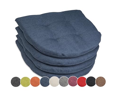 sunnypillow 4er Set Stuhlkissen 40x40 cm Polsterauflage 5cm dick Auflage für Stühle/Bänke in Haus und Garten Sitzkissen Sitzauflage Stuhlauflage Gartenkissen Esszimmerstuhl oder Küche | Blau von sunnypillow