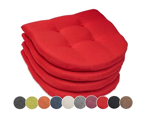 sunnypillow 4er Set Stuhlkissen 40x40 cm Polsterauflage 5cm dick Auflage für Stühle/Bänke in Haus und Garten Sitzkissen Sitzauflage Stuhlauflage Gartenkissen Esszimmerstuhl oder Küche | Rot von sunnypillow