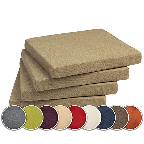 sunnypillow 4er Set Stuhlkissen Polsterauflage Auflage für Stühle/Bänke in Haus und Garten Sitzkissen Sitzauflage Gartenkissen viele Farben zur Auswahl 40 x 40 x 3 cm Sandfarben von sunnypillow