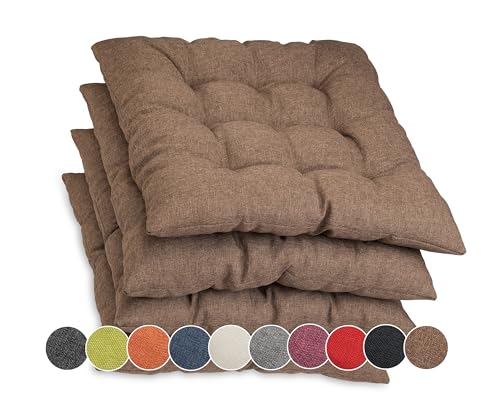 sunnypillow 4er Set Stuhlkissen mit Bändern 40x40 cm Bequeme Polsterauflage 8cm dick Auflage für Stühle/Bänke in Haus und Garten Sitzkissen Sitzauflage Gartenkissen Outdoor/Indoor | Braun von sunnypillow