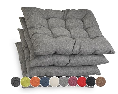 sunnypillow 4er Set Stuhlkissen mit Bändern 40x40 cm Bequeme Polsterauflage 8cm dick Auflage für Stühle/Bänke in Haus und Garten Sitzkissen Sitzauflage Gartenkissen Outdoor/Indoor | Grau von sunnypillow