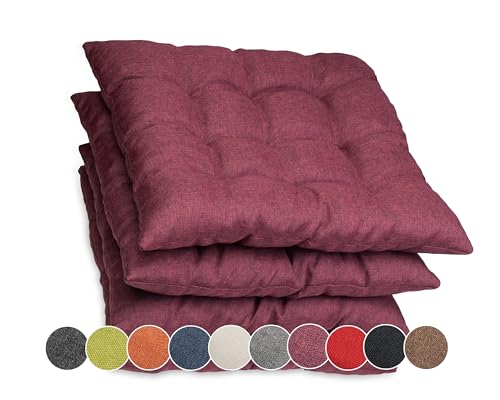 sunnypillow 4er Set Stuhlkissen mit Bändern 40x40 cm Bequeme Polsterauflage 8cm dick Auflage für Stühle/Bänke in Haus und Garten Sitzkissen Sitzauflage Gartenkissen Outdoor/Indoor | Violett von sunnypillow