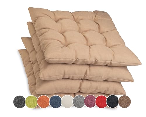 sunnypillow 4er Set Stuhlkissen mit Bändern 45x45 cm Bequeme Polsterauflage 8cm dick Auflage für Stühle/Bänke in Haus und Garten Sitzkissen Sitzauflage Gartenkissen Outdoor/Indoor | Beige von sunnypillow