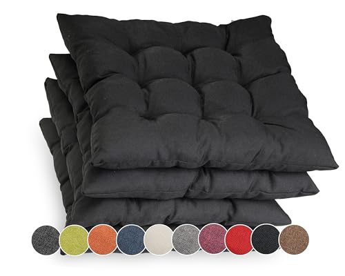 sunnypillow 4er Set Stuhlkissen mit Bändern 45x45 cm Bequeme Polsterauflage 8cm dick Auflage für Stühle/Bänke in Haus und Garten Sitzkissen Sitzauflage Gartenkissen Outdoor/Indoor | Schwarz von sunnypillow