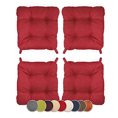 sunnypillow 4er Set Stuhlkissen mit Klettverschluss Maße: 40 (vorne) | 35 (hinten) x 40 x 8 cm Polsterauflage Auflage für Stühle/Bänke in Haus und Garten Sitzkissen Sitzauflage Gartenkissen Rot von sunnypillow